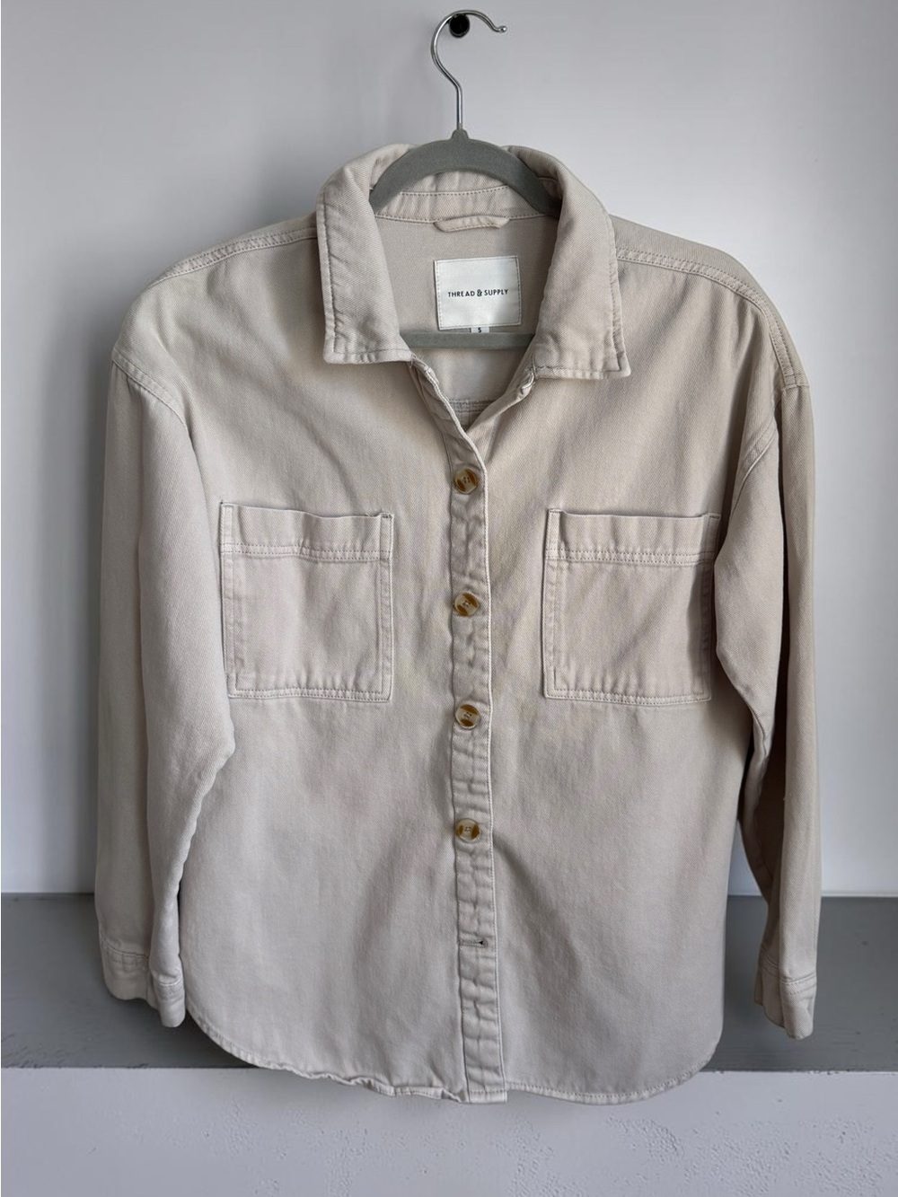 Women Casual Button-Up Shirt in Light Beige